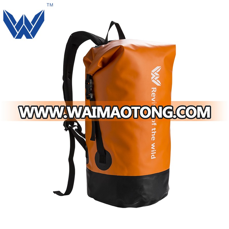 Custom Logo Low MOQ 500D PVC tarpaulin 40L Outdoor Camping Hiking Climbing Bag Fully Waterproof dry Backpack